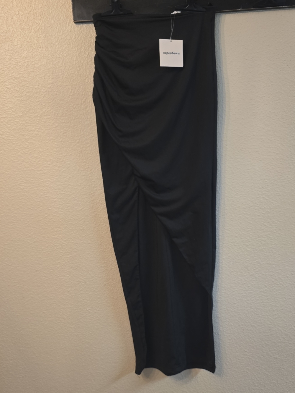 superdown Draped Asymmetric Black Maxi Skirt